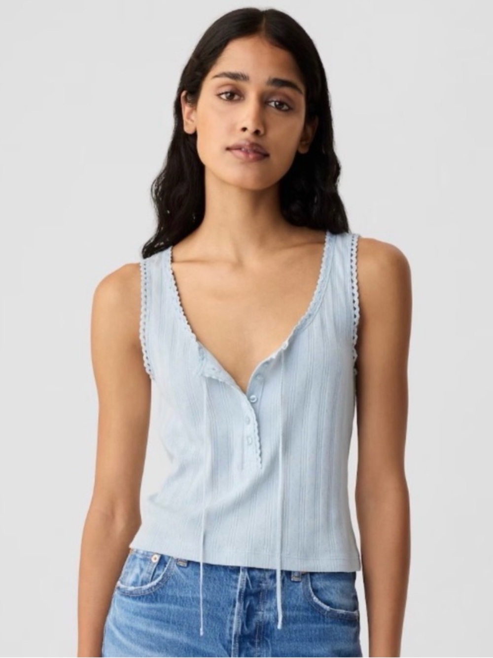 Gap × DOEN Pointelle Tank Top Size XL Light Blue 100% Cotton